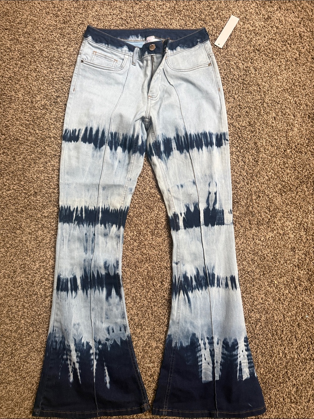 VENUS Tie-Dye Flare Jeans in Light Blue & Navy